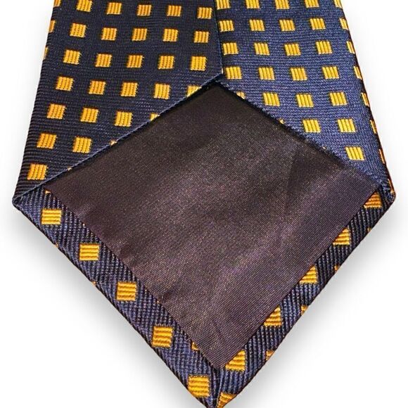 Polo Ralph Lauren Navy & Gold Check Handmade in USA 100% Silk Tie - Picture 4 of 5